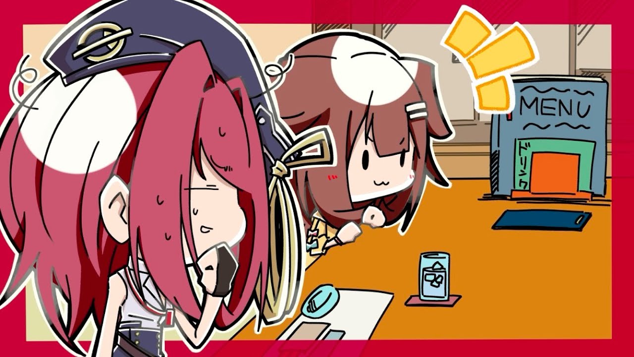 ご飯屋さんでなぜか船長の隣に座ってくるころさん【ホロライブ切り抜き漫画】【ホロライブ /宝鐘マリン/戌神ころね】【手描き】