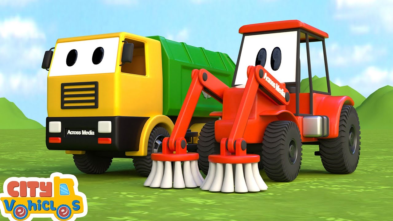 Construction Vehicles Build Bridges Compilation &mdash;Loader, Tractor, Dump Truck & Crane Truck for Kids.