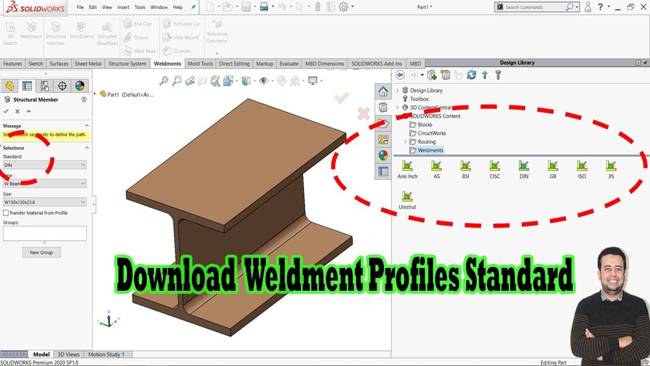 Загрузить стандартные профили сварных соединений в Solidworks