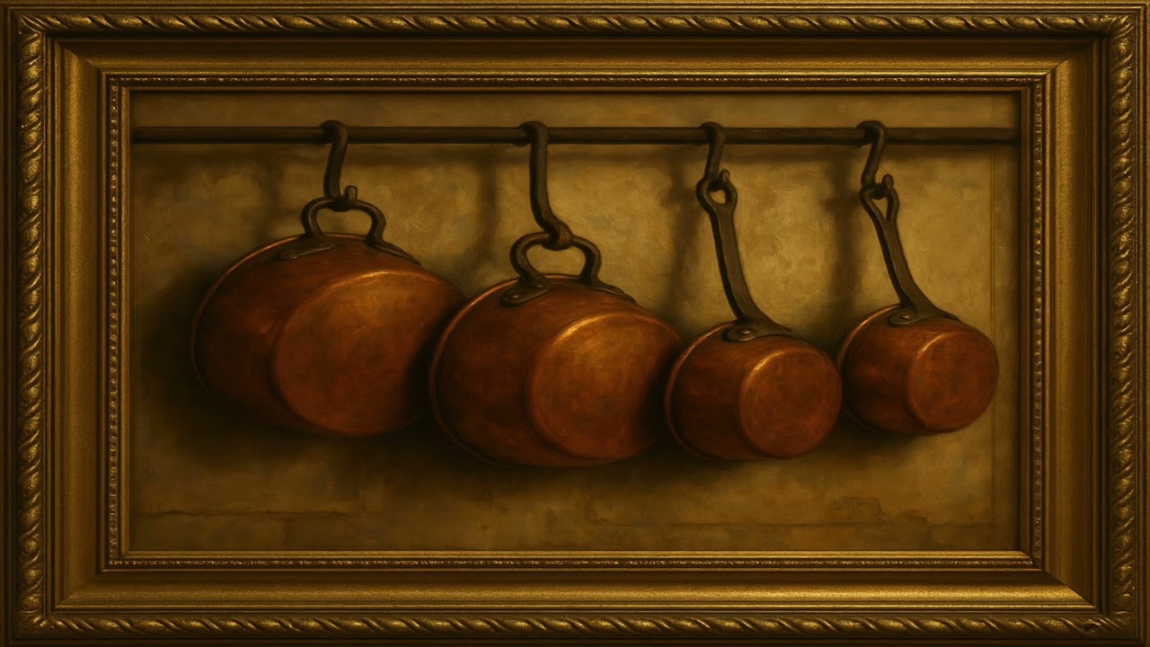 Hanging Copper Pots | European Kitchen Art Screensaver for Frame TV in 4K