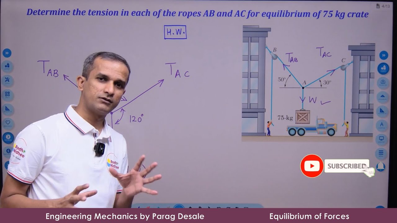 Equilibrium of Concurrent Forces  Ex 1 I Strings I Engineering Mechanics