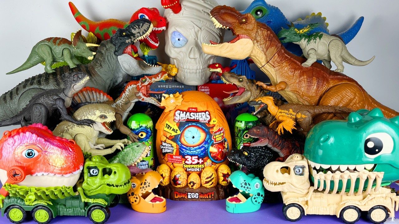 Jurassic World Unboxing Review Asmr Colorful Dinosaur T-rex Spinosaurus Smashers Egg Hunt Bone Truck