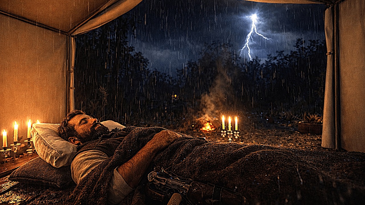 John’s Solo Camping in a Violent Storm | Wild West Rain & Thunder ASMR | RDR2 Rain