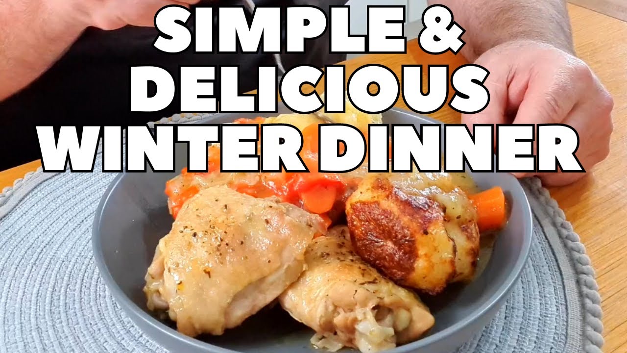 Simple, Delicious Winter Dinner. One Pot Chicken Recipe With Roast Potatoes.