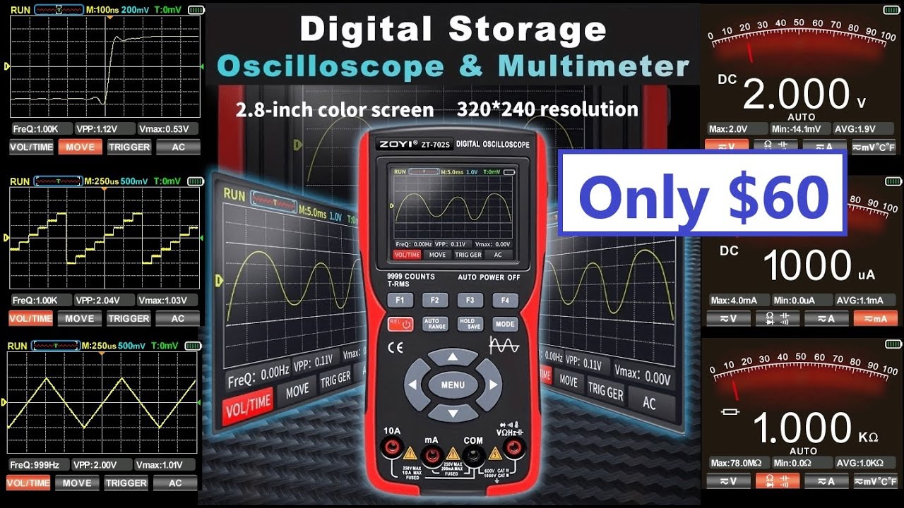 TA-0372: Zotek ZOYI ZT-702S Oscilloscope Multimeter 10 MHz / 10.000 Counts