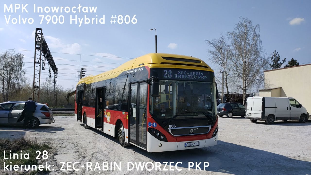 🚌Volvo 7900 Hybrid #806 🔑MPK Inowrocław 📟28➡ZEC-RĄBIN DWORZEC PKP
