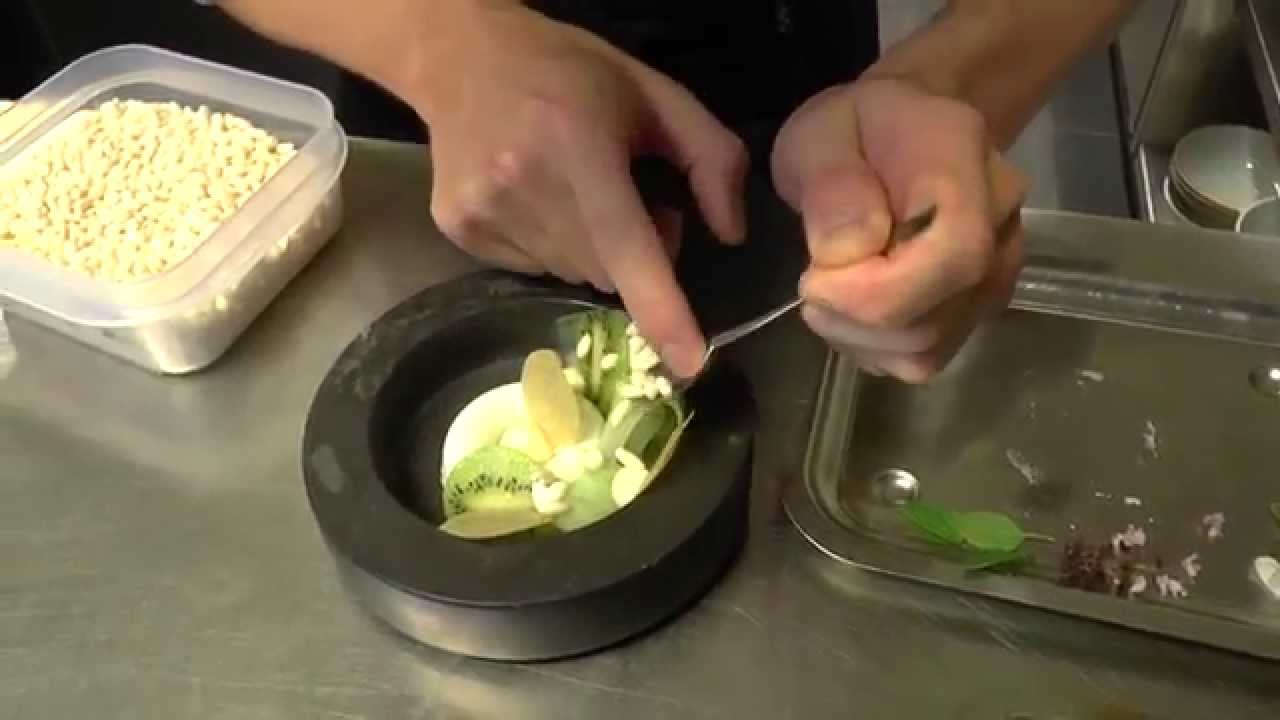 Thierry Theys prepares a dessert with cucumber at the 2 Michelin star Nuance