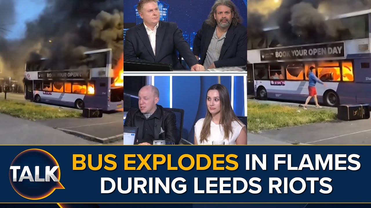 BUS EXPLODES In Flames During Leeds Riots in Harehills Lane | 