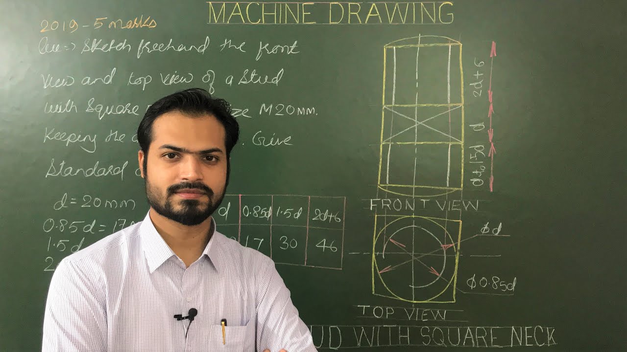 Square Stud-Freehand Sketching of Stud With Square Neck in Machine Drawing