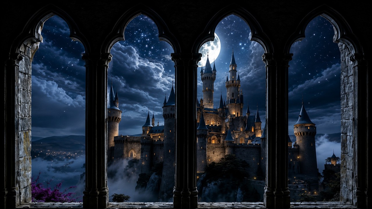 4K Harry Potter Winter Window View - Hogwarts Snow Ambience for Projector