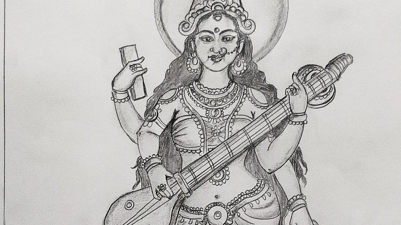 23. Saraswati Mata/ Saraswati Pooja special/ Maa Saraswati Sketch
