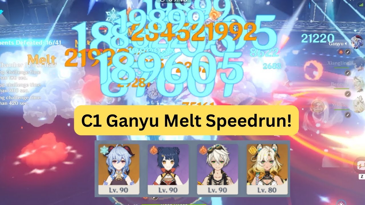 41 враг?? C1 Ganyu Melt Speedrun Top-Half 135s Continuous (6.2/Luna 3 Abyss)