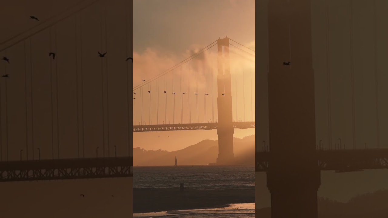 A golden sunset at the Golden Gate Bridge