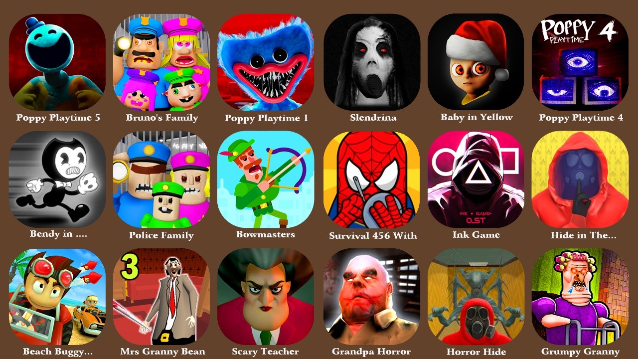 Roblox,Pocoyo's Prison,Find the Alien 2,Poppy Playtime 4,Granny: Chapter Two,The Baby in Yellow...
