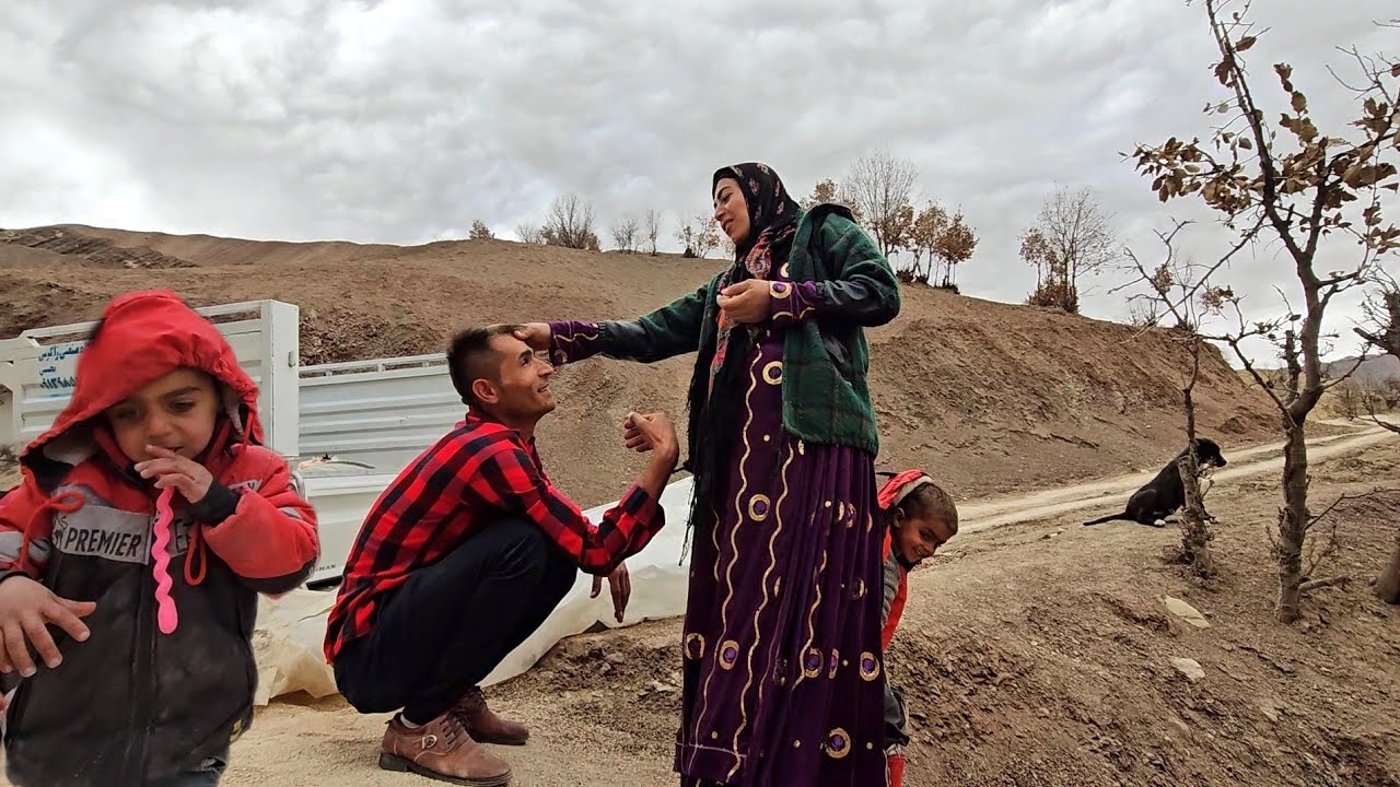 Rural life in Iran.  Narges is in the last days of pregnancy 🤰🏻💗and Babak is building a kitchen🏡