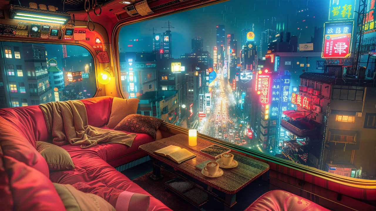 4K Cyberpunk Rainy Window Vibes | Lofi Beats for Study, Sleep & Relaxation | Cyberpunk Vibes