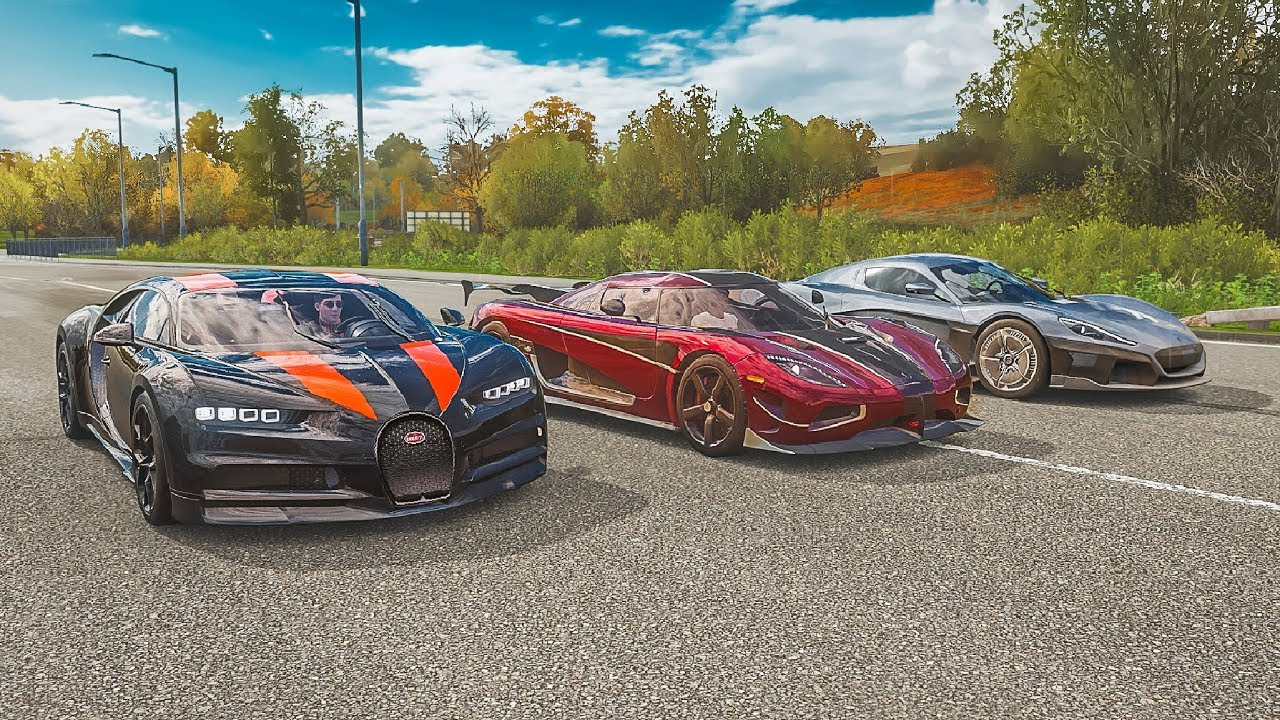FH4 Drag Race | Bugatti Chiron vs Koenigsegg Agera RS vs Rimac Concept 2 | Rolling/Standing!