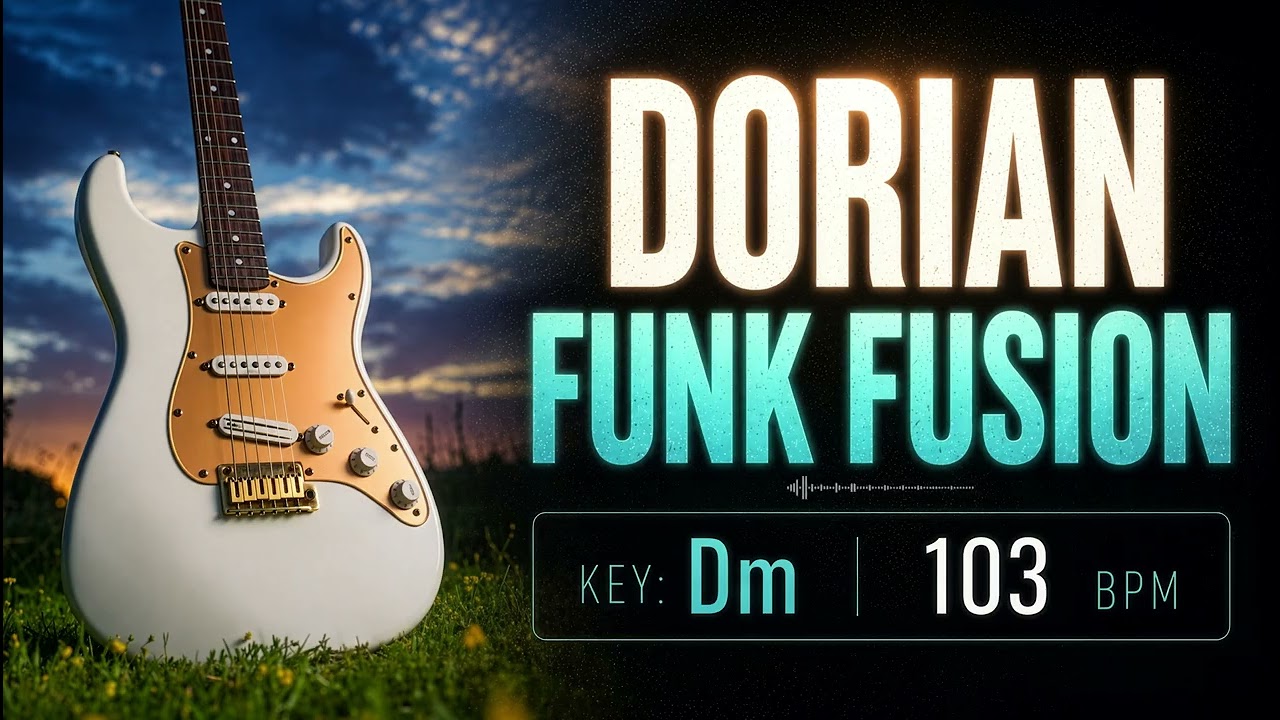 Dorian Funk Fusion Guitar Backing Track Jam in Dm | 103 BPM