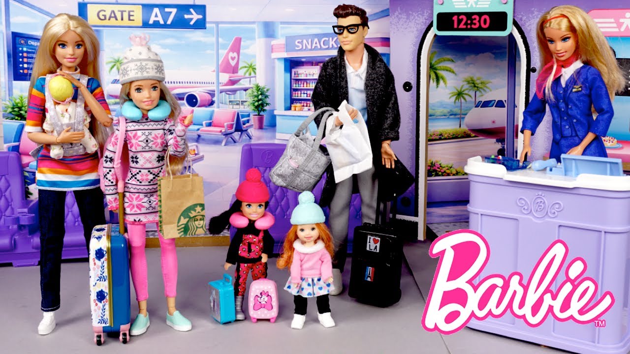 Barbie & Ken Doll Family Pack For Winter Vacation & Airport Routine