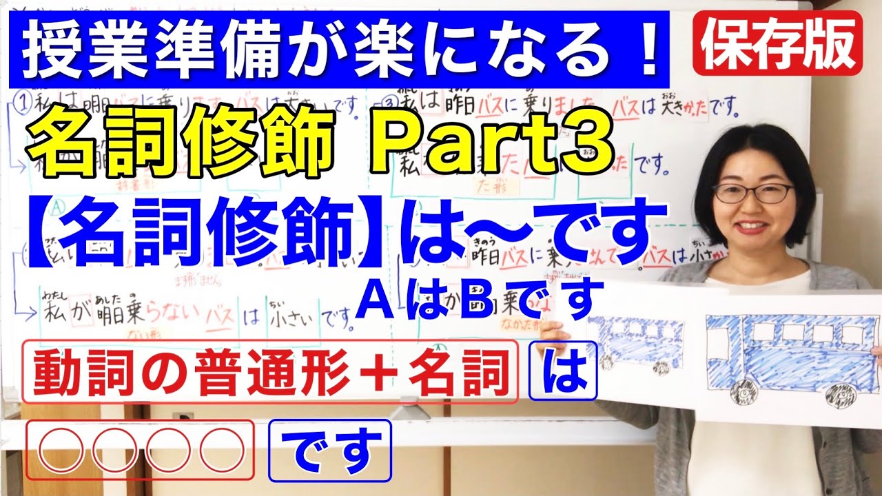 名詞修飾Part 3【日本語教師 日本語教育 授業 教え方】[名詞修飾]は〜です(AはBです)Noun modification/動詞の普通形/みんなの日本語22課 [#134]
