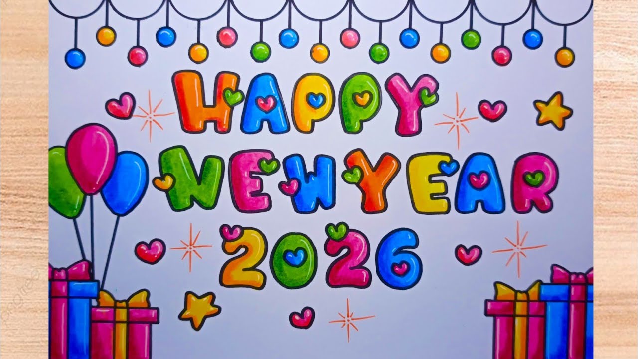 Happy New Year 2026 Poster Drawing | Very Easy Drawing Tutorial | Happy New Year Scenery Drawing