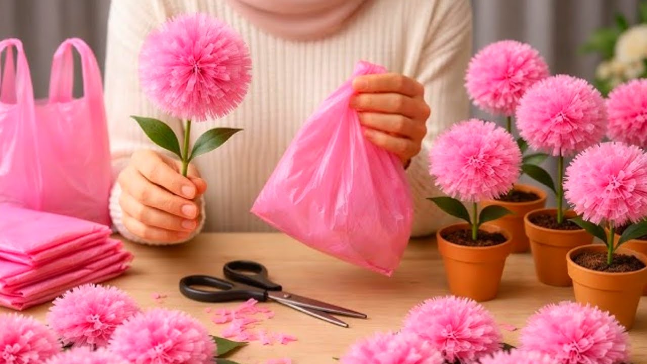 how to make flower from shopping bag / Easy Plastic bag flower tutorial 