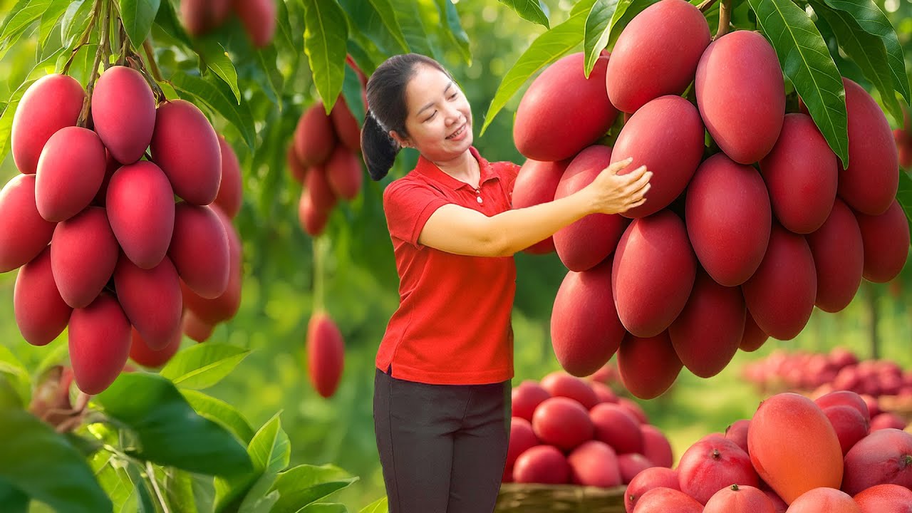 TIMELAPSE - Harvesting 1000+Kg Red Mango Goes To Market Sell | Diem - Free Bushcraft
