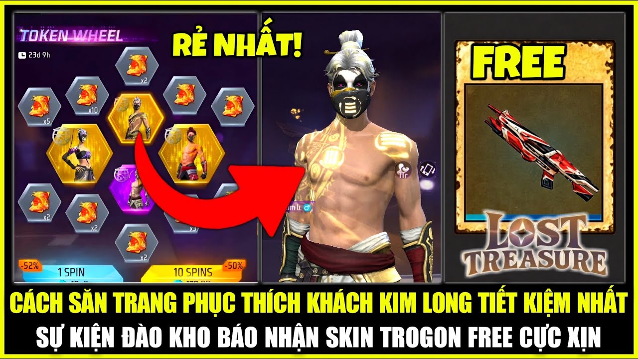 Cách Săn Trang Phục THÍCH KHÁCH KIM LONG Trở Lại Rẻ Nhất, Sự Kiện Đào Kho Báu Nhận Quà | Free Fire