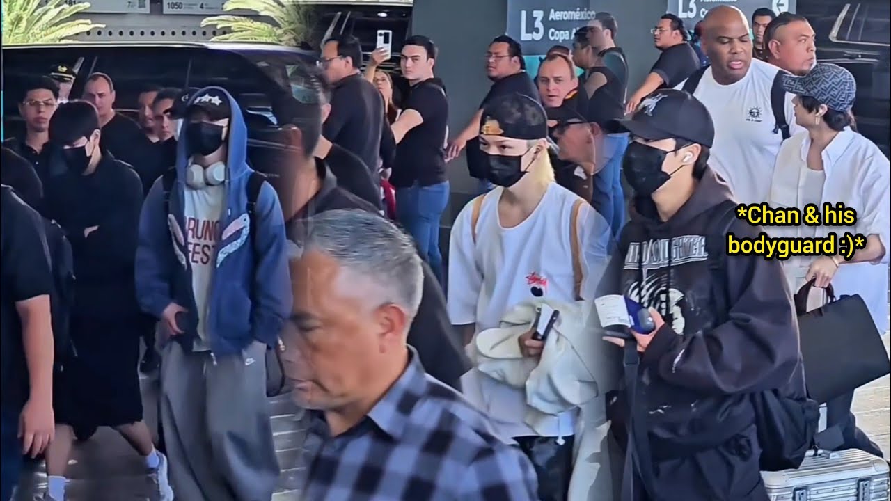 Stray Kids airport departure from Mexico to Korea 스트레이키즈 공항 출발 Chan and his Bodyguard