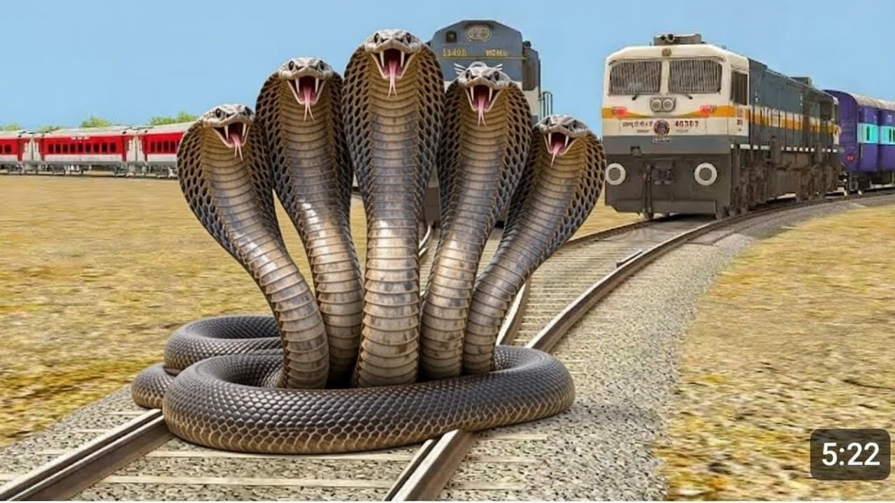 5 सिर वाला विशाल कोबरा ट्रेन को रोकने की कोशिश में! 😱🚂 | Giant Five Headed Cobra vs Indian Train