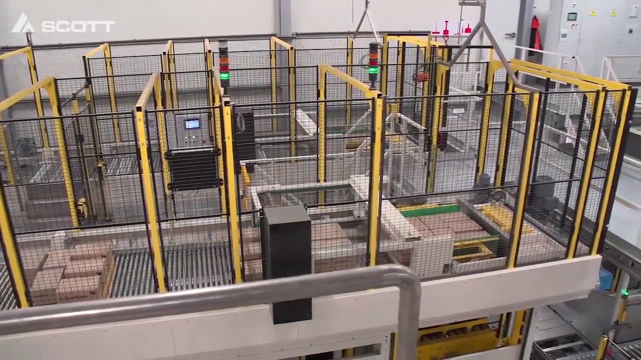 Scott Multi-line palletising system for cases of potato products