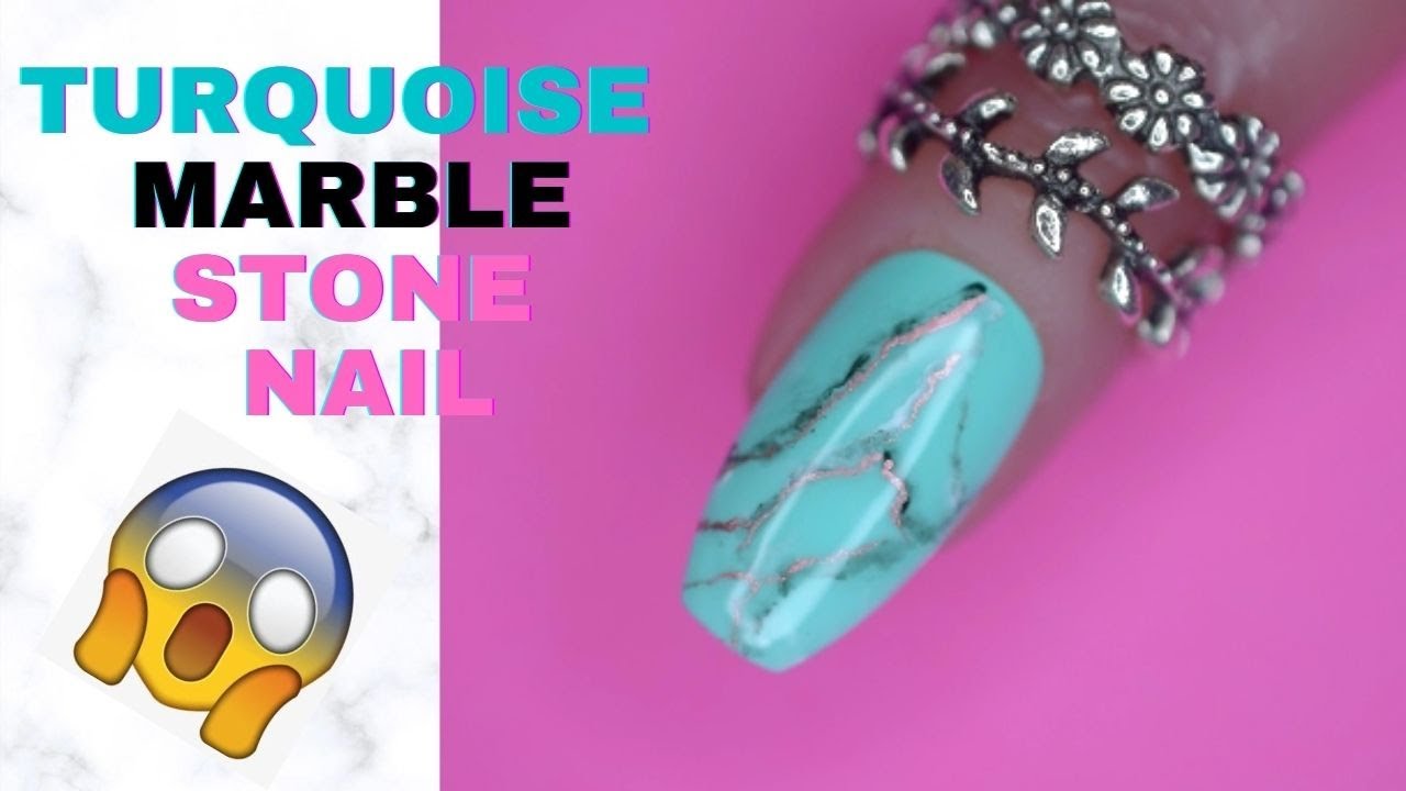 Turquoise Marble Stone Nail Tutorial | EASY Turquoise Stone Nails using acrylic paints 😲