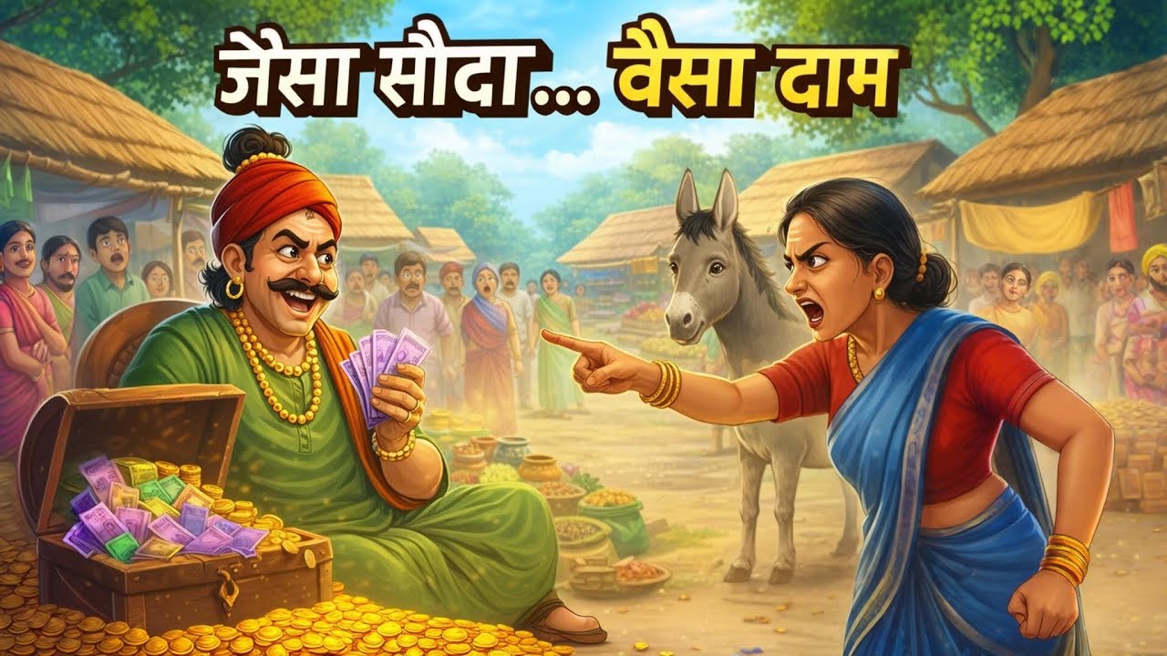 जैसा सौदा…वैसा दाम | लालची साहूकार को मिला सबक | hindi moral stories | hindi cartoon stories 