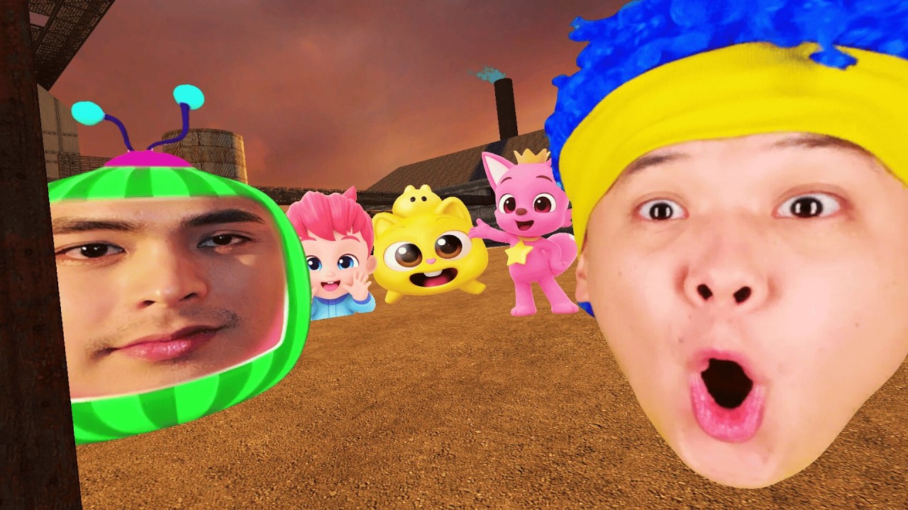 MASH-UP! Kids Channel Nextbot SUPER FAST CHASE in SCRAPYARD | Gmod Nextbots