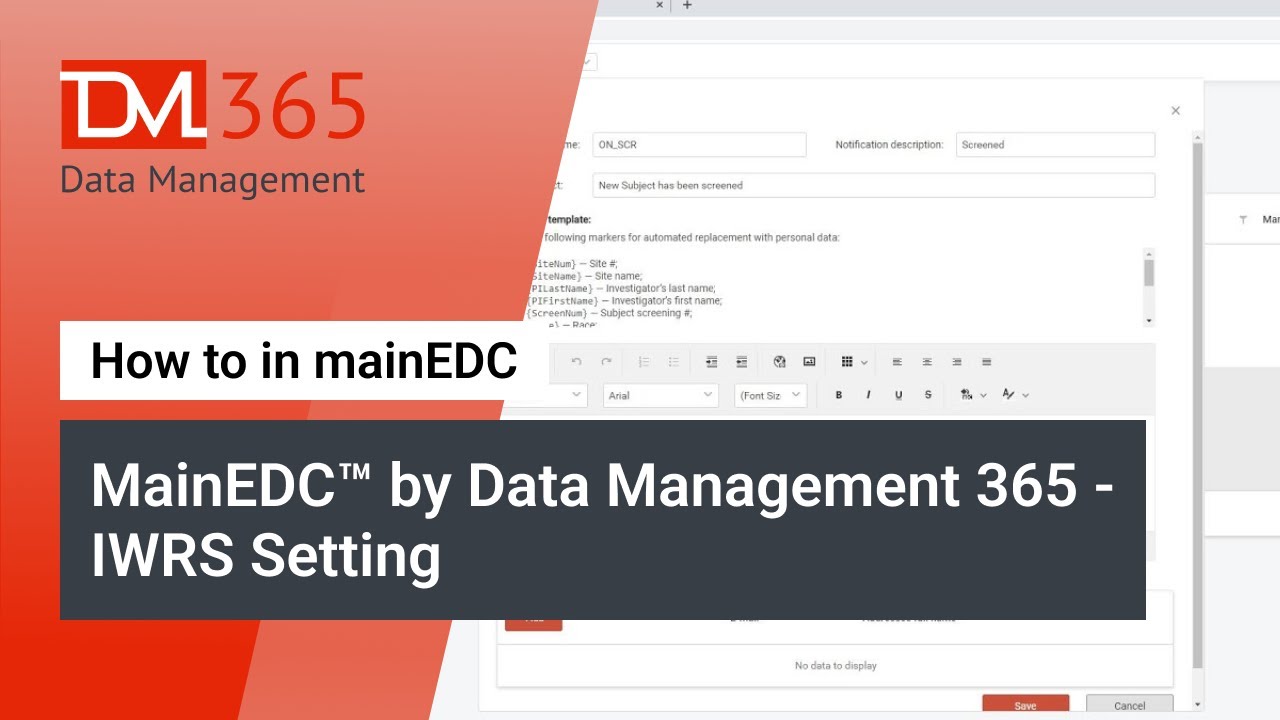 MainEDC™ by Data Management 365 - IWRS Setting