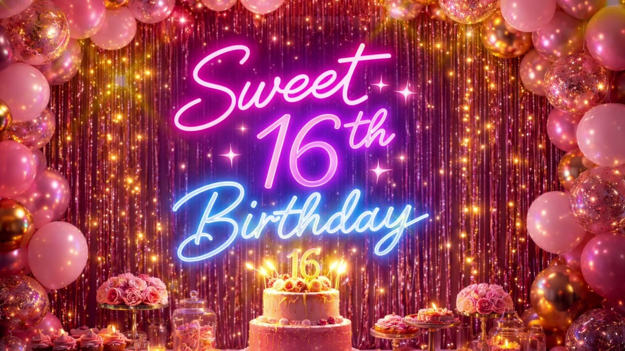 Sweet 16 Birthday Neon Party Background | Ultra HD 4K Smart TV Screensaver
