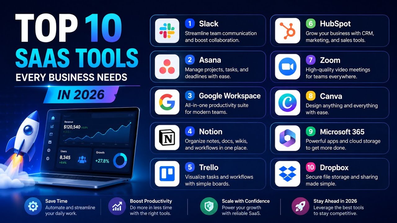 🚀 Top 10 SaaS Tools Every Business Needs in 2026