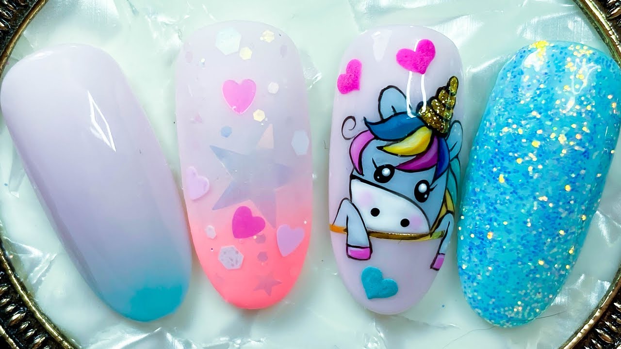 Haz este lindo UNICORNIO en tus UÑAS - DISEÑO DE UÑAS UNICORNIO PASO A PASO - Nail Art Unicornio