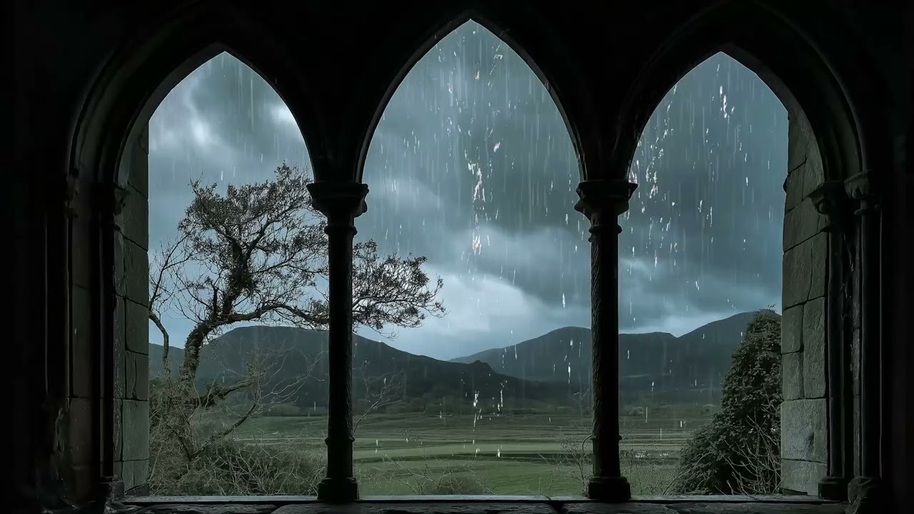 Rain on the Westeros Hills | Ancient Oak Tree Window View for Sleep, Study & Relax