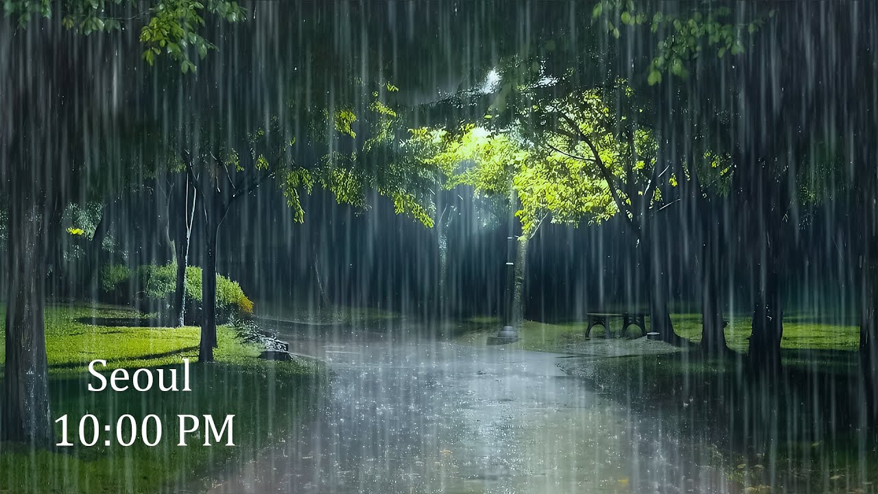 Deep Sleep All Night with Gentle Rain on a Quiet Park | Rain Therapy ASMR