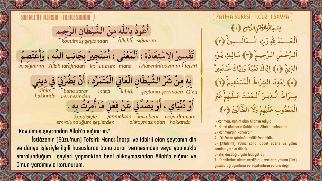 SAFVETÜ'T TEFASİR OKUMALARI 1 (FATİHA SURESİNE GİRİŞ)