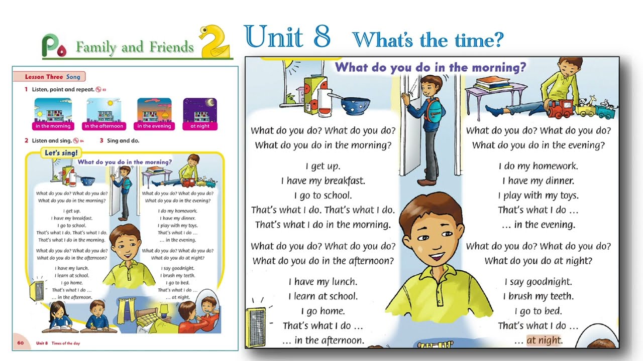 Song in Family and friends Level 2 Unit 8 _ What do you do in the morning? | Let's sing  karaoke!