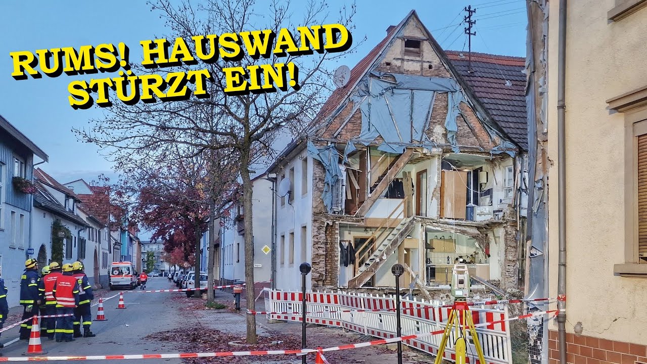 [ERSTVIDEO] RUMS! Hauswand von Wohngeb&auml;ude st&uuml;rzt ein | FEUERWEHR & THW in WIESLOCH im GROSSEINSATZ
