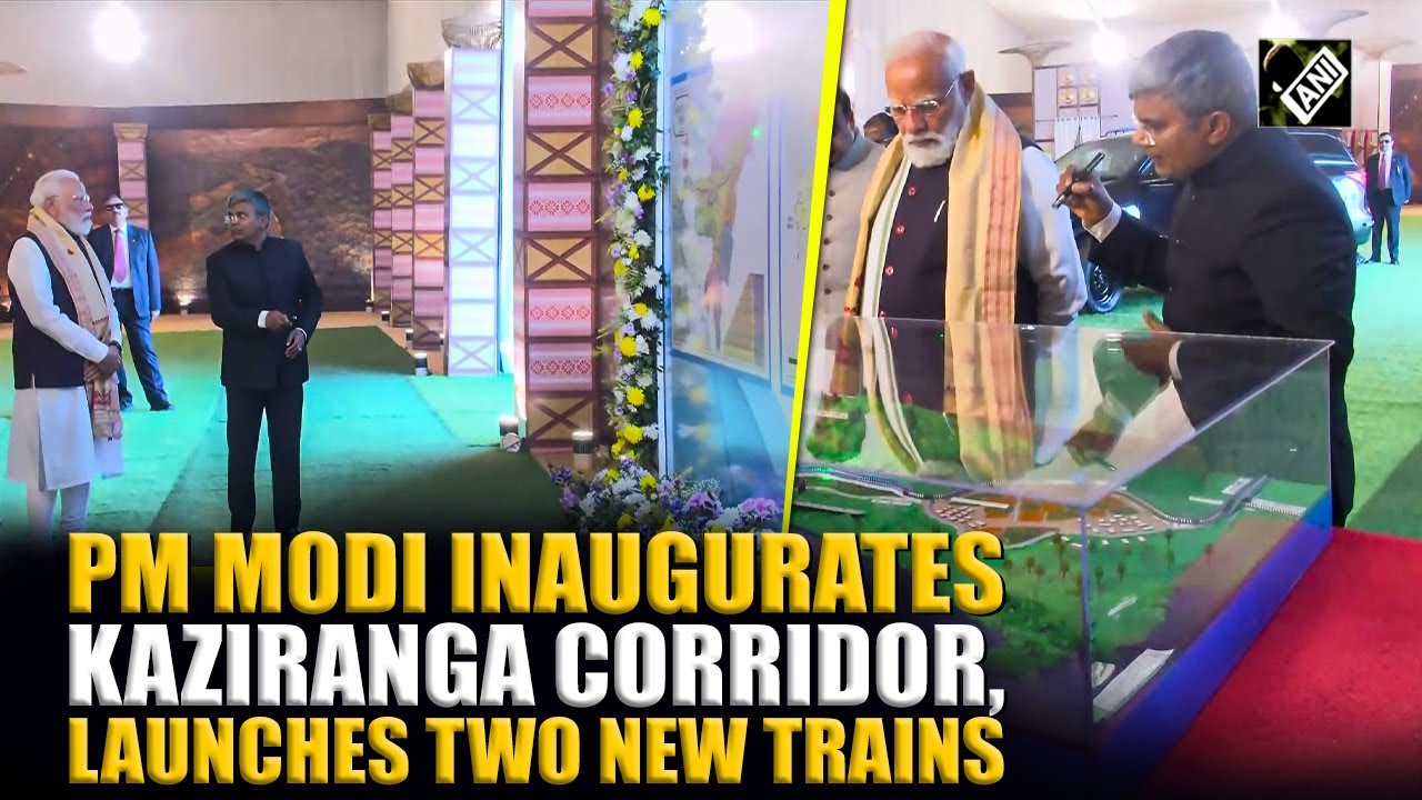 PM Modi performs Bhoomi Pujan for Kaziranga Elevated Corridor, flags off 2 Amrit Bharat Express