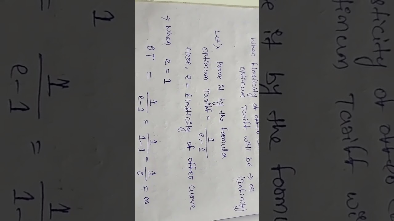 Relationship Between Elasticity of Offer Curve and Optimum Tariff