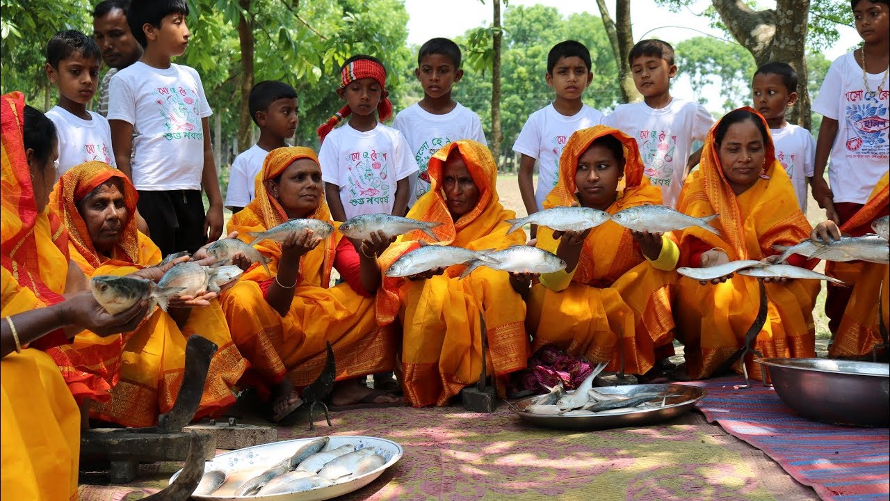 Celebration of Bangla New Year - Tasty Hilsa/Ilish Fry & Water Rice -  Traditional Bengali Food