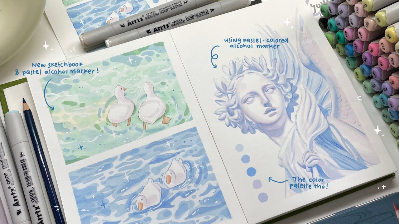 draw with me + giveaway!🪿 using pastel colored alcohol-based markers ₊˚✧