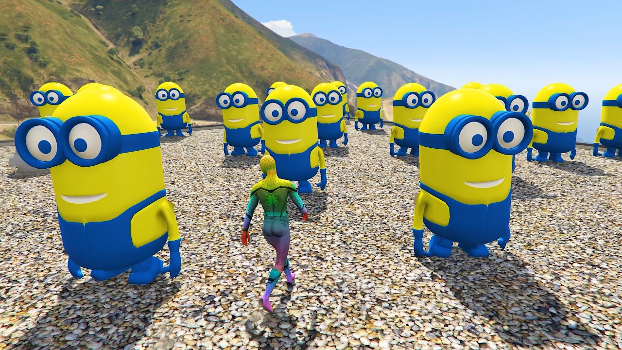 GTA 5 | Crazy Ragdoll - Spiderman On Rainbow Bridge With Minions (Funny Fails Compilations) 1