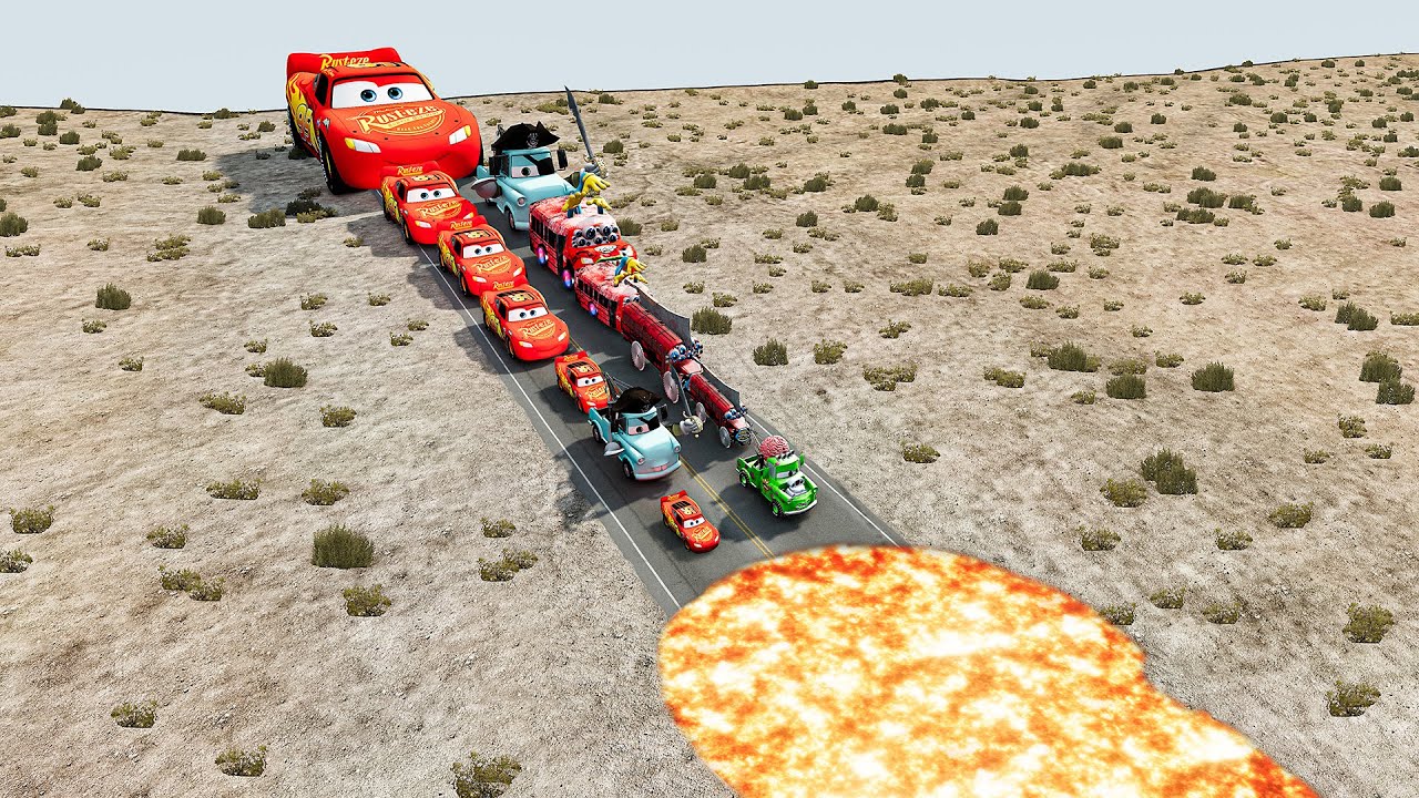 Big & Small McQueen &  Big & Small Monster McQueen , Giant Pit & Downhill Race – BeamNG.drive