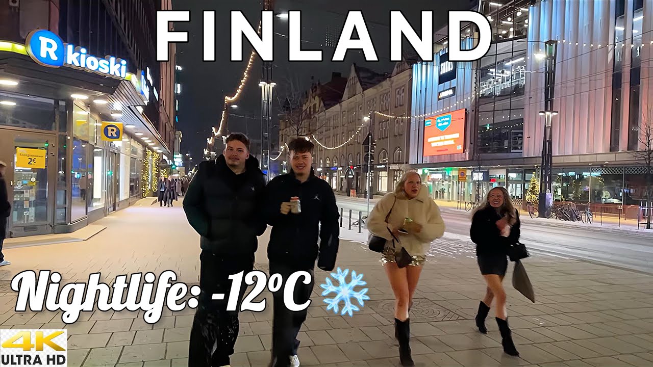 TAMPERE CITY 4K COLD WINTER PARTY NIGHT LIFE - FINLAND CRAZY STREET LIFE AT MIDNIGHT | -12°C ❄️ 